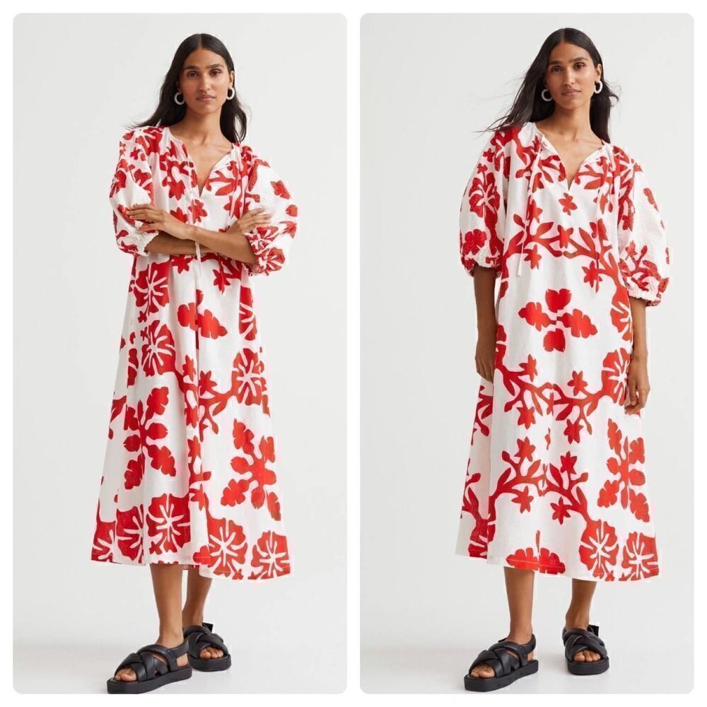 H&M Linen Blend Dress Print New - Picture 9 of 9